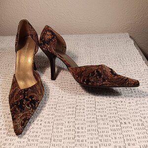 Highlights women's vintage paisley velveteen brocade fabric high heel shoes 9 W